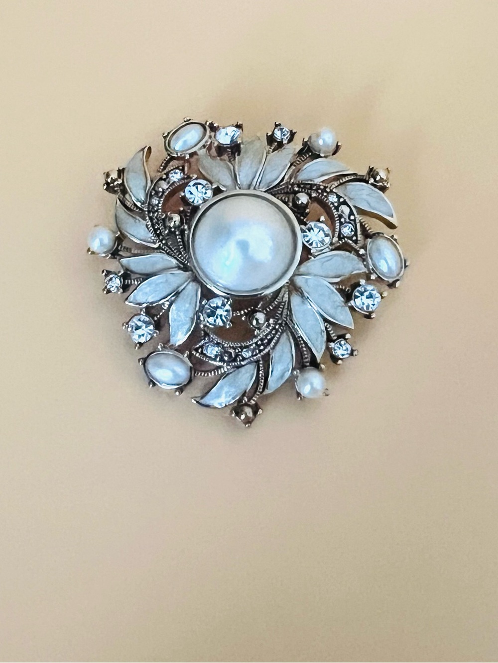 Vintage Monet Pearl and Crystal Floral Brooch - Gold Tone